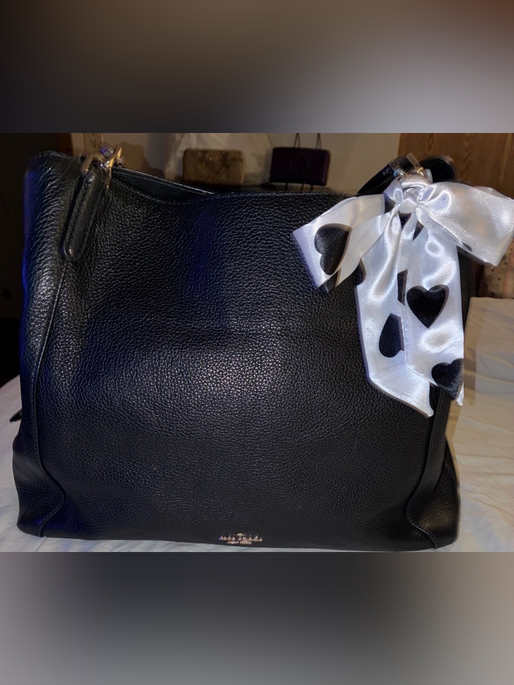 KATE SPADE BLACK PEBBLED LEATHER DOUBLE HANDLE SHOULDER TOTE